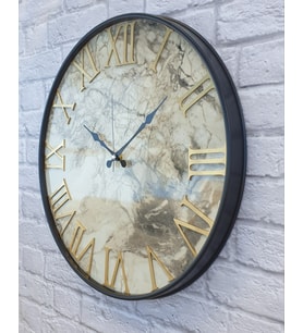 Markakanvas Metal Kasalı Mermer Desenli Altın(Gold) Renkli Duvar Saati 50 cm