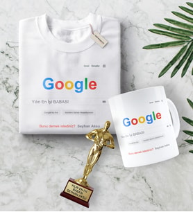 BK Gift Kişiye Özel Google Yılın En İyi Babası Tişört Kupa Oscar Ödülü Hediye Seti-1 (Model 1)