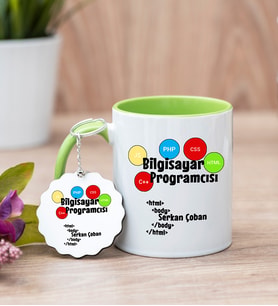 Bilgisayar Programcısı Yeşil Kupa Bardak Ve Anahtarlık Set