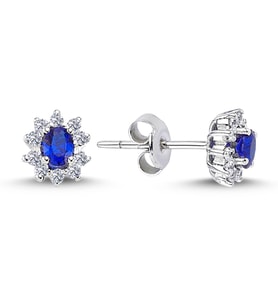 Lova Pırlantalı Oval Safir Anturaj Küpe - 3050004