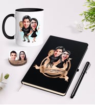 BK Gift Kişiye Özel Yılın En Mükemmel Çifti Karikatürlü Siyah Defter Kalem ve Kupa Seti-18 (Model 1)
