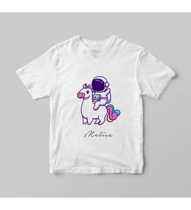 Astronot Unicorn Uzay Tişörtü Kişiye Özel (Büyük - Çocuk)