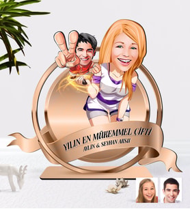 BK Gift Kişiye Özel Sevgililer Karikatürlü 3D Ahşap Biblo Plaket-30 (Beyaz)