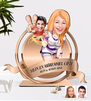 BK Gift Kişiye Özel Sevgililer Karikatürlü 3D Ahşap Biblo Plaket-30 (Beyaz)
