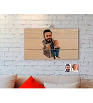 BK Gift Kişiye Özel Baba Oğul Karikatürlü Otantik Ahşap Palet Tablo-1