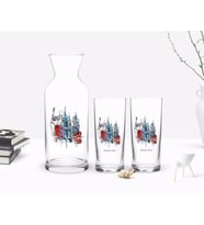 BK Gift Kişiye Özel Renkli Baskılı London Tasarımlı İkili Rakı Bardağı ve Karaf Hediye Seti-4 (Beyaz)