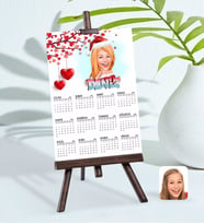 BK Gift Kişiye Özel 15x21 cm Fotoğraf Kartlı Kadın Yeni Yıl Karikatürlü Şövaleli 2024 Takvim -3 (Beyaz)