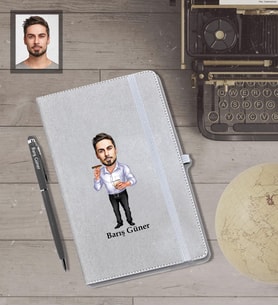 Kişiye Özel Erkek Karikatürlü Gri Defter Kalem Hediye Seti   Bay-13