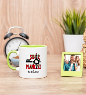 Şehir Plancısı Yeşil Kupa Bardak ve Yeşil Mini Fotoğraf Çerçevesi