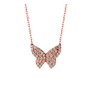 Afrodit Silver Roze Rengi Zirkon Taşlı Kelebek Model Gümüş  Kolye