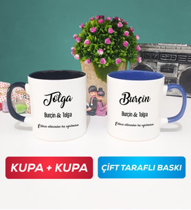 İkili Sevgiliye Hediye İsme Özel Sevgililer Günü Hediyesi Kupa Bardak Siyah Lacivert
