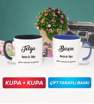 İkili Sevgiliye Hediye İsme Özel Sevgililer Günü Hediyesi Kupa Bardak Siyah Lacivert
