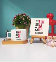 Kankaya Hediye Canım Kankam Tasarımlı Arkadaşa Kişiye Özel Kanka Ahşap Altlıklı Fincan ve Dekoratif Taş Baskı Seti