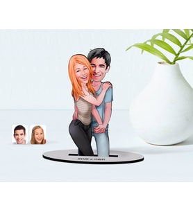BK Gift Kişiye Özel Sevgililer Karikatürlü Ahşap Biblo Model-85 (Beyaz)