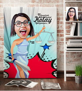 BK Gift Kişiye Özel Bayan Avukat Karikatür Kanvas Tablo 70x100cm 1