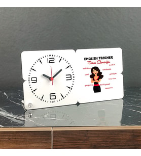 English Teacher Ahşap Masa Saati 005