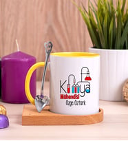 Kimya Mühendisi Ahşap Altlıklı Sarı Kupa Bardak