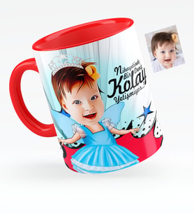 BK Gift Kişiye Özel Kız Çocuk Karikatürlü Kırmızı Kupa Bardak  1