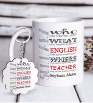 BK Gift Kişiye Özel İngilizce Öğretmeni Beyaz Kupa ve Anahtarlık Hediye Seti-7 (Model 1)