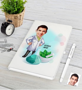 BK Gift Kişiye Özel Bay Eczacı Karikatürlü Beyaz Defter Kalem Seti-1