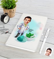 BK Gift Kişiye Özel Bay Eczacı Karikatürlü Beyaz Defter Kalem Seti-1