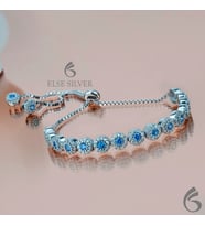 Else Silver Aquamarin Taşlı Pırlanta Modeli Gümüş Asansörlü Bayan Bilekliği (Beyaz)