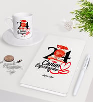 BK Gift Kişiye Özel Canım Öğretmenim Beyaz Defter Kalem Türk Kahvesi Fincanı Seti-10 (Model 1)