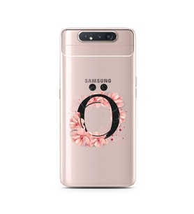 Pembe Çiçekli Harf Tasarım Süper Şeffaf Silikon Telefon Kılıfı Samsung A80 Ö-Har