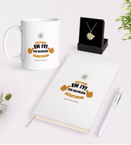 BK Gift Kişiye Özel Fen Bilimleri Öğretmeni Beyaz Kupa Defter Kalem ve İsimli Papatya Kolye Hediye Seti-1 (Model 1)