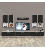 Decoraktiv Eko 8da Slm Krom Ayaklı Tv Ünitesi Tv Sehpası (Beyaz-Siyah)