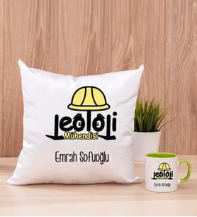 Jeoloji Mühendisi Kare Yastık ve Yeşil Kupa Bardak
