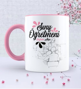 BK Gift Kişiye Özel Sınıf Öğretmeni Pembe Kupa Bardak  1