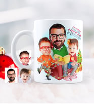 BK Gift Kişiye Özel Yılbaşı Temalı Aile Karikatürlü Beyaz Kupa Bardak - 1