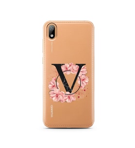 Pembe Çiçekli Harf Tasarım Süper Şeffaf Silikon Telefon Kılıfı Huawei Y5 2019 V-