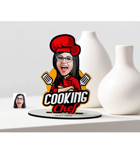 BK Gift Kişiye Özel Bayan Chef Karikatürlü Ahşap Biblo-11 (Çok Renkli)