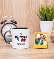 Hemşire Siyah Kupa Bardak ve Sarı Mini Fotoğraf Çerçevesi