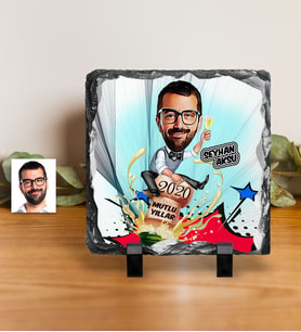BK Gift Kişiye Özel Bay Yeni Yıl Karikatürlü Dekoratif Doğal Taş