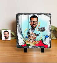 BK Gift Kişiye Özel Bay Yeni Yıl Karikatürlü Dekoratif Doğal Taş