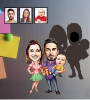Kişiye Özel Aile Karikatürlü Ahşap Magnet Mod-4