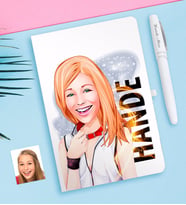 BK Gift Kişiye Özel Bayan Karikatürlü Beyaz Defter ve Kalem Hediye Seti-35