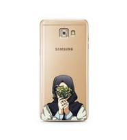 Kapalı Çiçekli Kız Tasarımlı Süper Şeffaf Silikon Telefon Kılıfı Samsung C7 Pro 