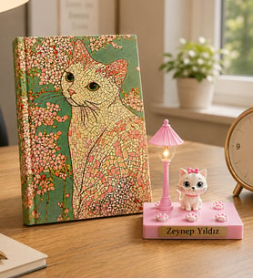 Kişiye Özel Mozaik Kedi Defter & İyi Ki Varsın Kedi Masa Lambası