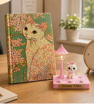 Kişiye Özel Mozaik Kedi Defter & İyi Ki Varsın Kedi Masa Lambası