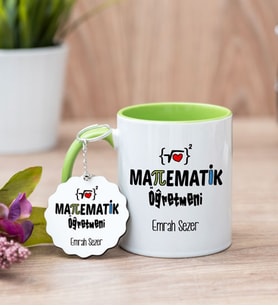 Matematik Öğretmeni Yeşil Kupa Bardak Ve Anahtarlık Set