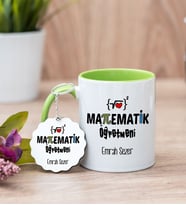 Matematik Öğretmeni Yeşil Kupa Bardak Ve Anahtarlık Set