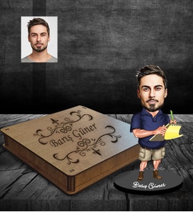 Kişiye Özel İş Adamı Karikatürlü Ahşap Biblo Kutulu Bay-17