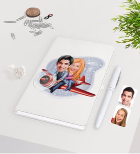 BK Gift Kişiye Özel Sevgililer Karikatürlü Beyaz Defter Kalem Seti-11