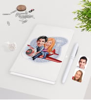BK Gift Kişiye Özel Sevgililer Karikatürlü Beyaz Defter Kalem Seti-11