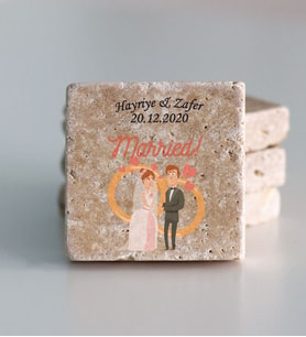Kişiye Özel Doğal Taş Nikah Şekeri Magnet 5x5cm 30 Adet