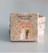 Kişiye Özel Doğal Taş Nikah Şekeri Magnet 5x5cm 30 Adet